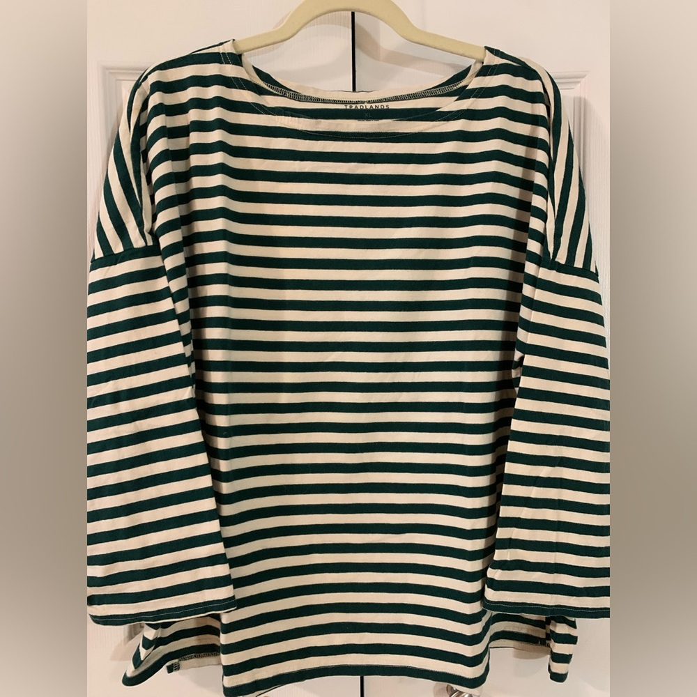 Tradlands Portland Boatneck Top: hunter green striped
